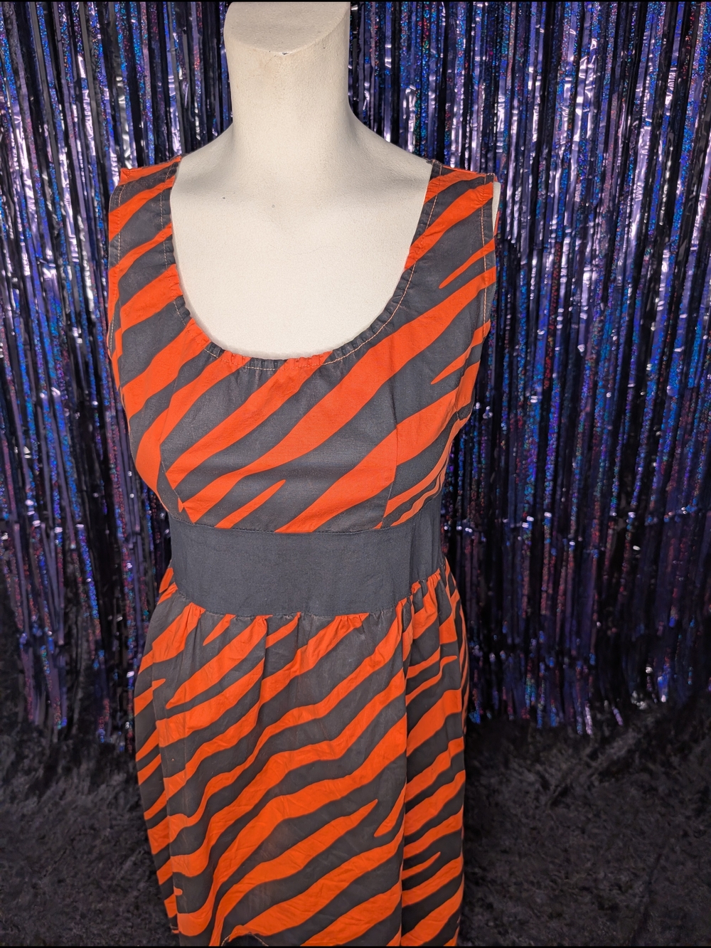 Sourpuss Tiger Striped Black and Orange Midi high low dress